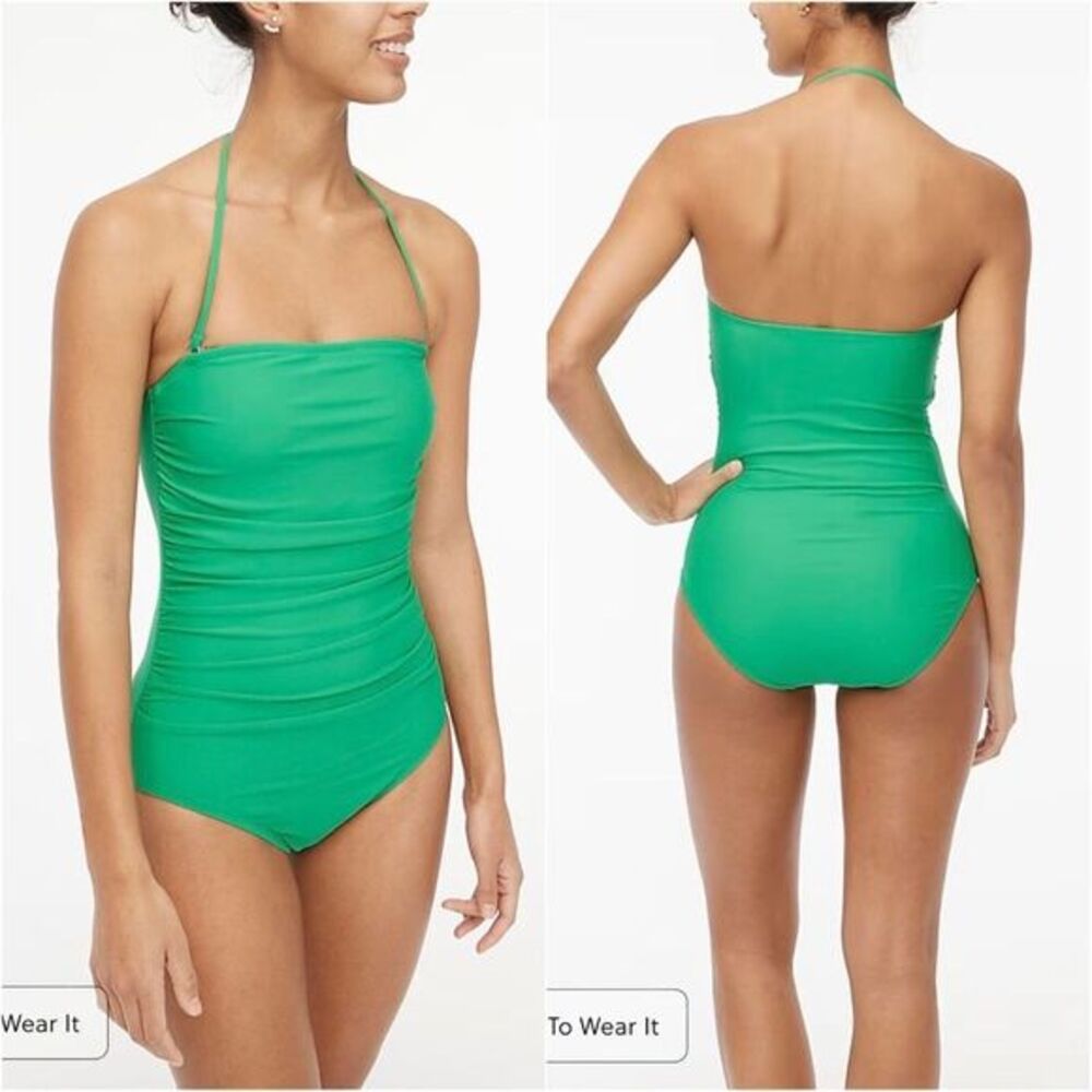 J. Crew Swimsuit‎ Womens 2X Plus Kelly Green Strapless Ruched One Piece Bathing